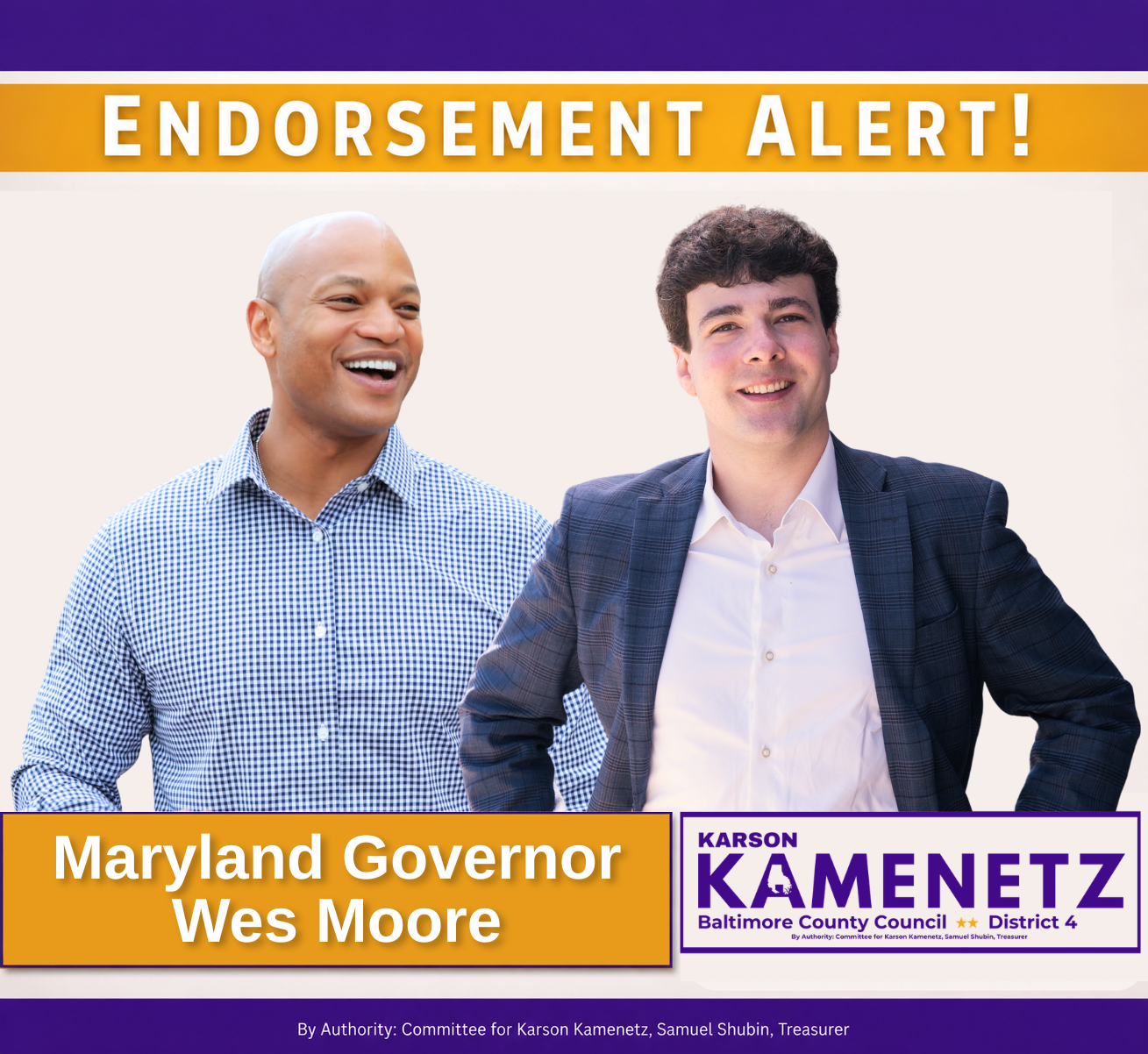 Karson Kamenetz endorsed by Governor Wes Moore